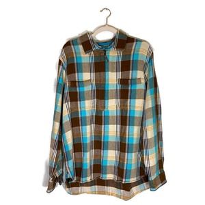 Territory Ahead Jeans 1/4 Zip Plaid Shirt Cotton Sz M Blue Brown Orange Drug Rug